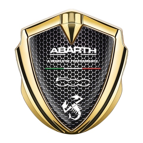 Fiat Abarth Emblem Abzeichen Goldtonfarbe Perforierter Stahl Basis mit Weiss logo Stil