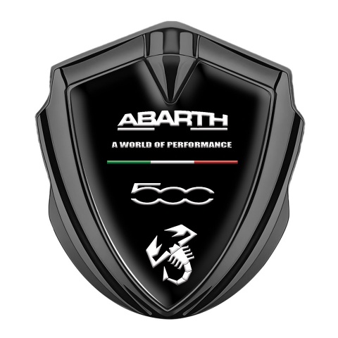 Fiat Abarth 500 Abzeichen selbstklebend Graphit Tonfarbe Schwarz Hintergrund mit Weiss Logo