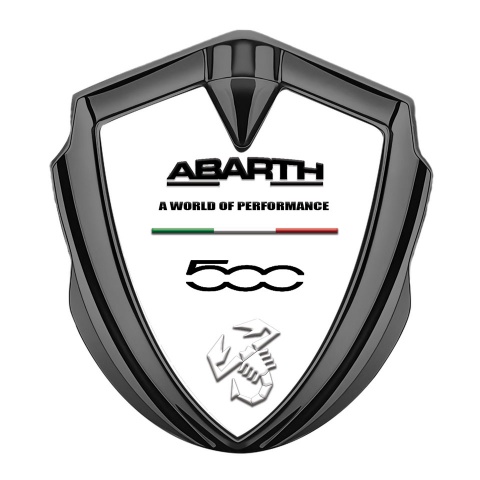 Fiat Abarth 500 Emblem Auto Zeichen Graphit Tonfarbe Weiss Basis mit Schwarz Logo