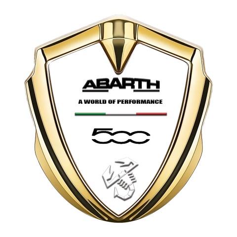Fiat Abarth 500 Emblem Auto Zeichen Goldtonfarbe Weiss Basis mit Schwarz Logo