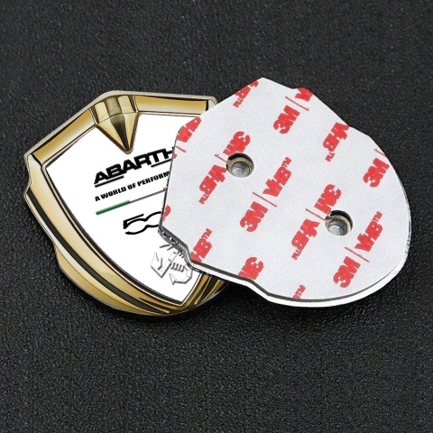 Fiat Abarth 500 Emblem Auto Zeichen Goldtonfarbe Weiss Basis mit Schwarz Logo