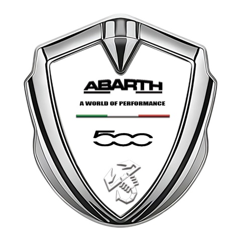 Fiat Abarth 500 Emblem Auto Zeichen Silbertonfarbe Weiss Basis mit Schwarz Logo