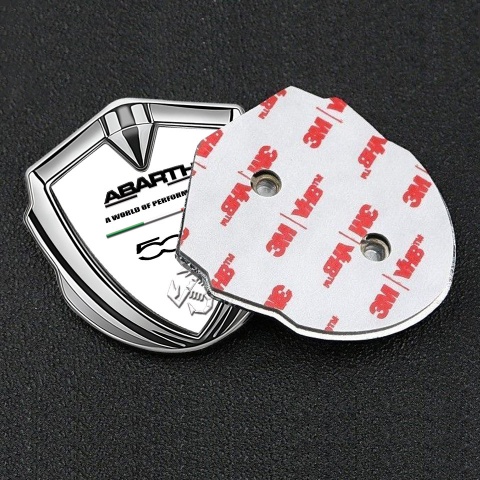 Fiat Abarth 500 Emblem Auto Zeichen Silbertonfarbe Weiss Basis mit Schwarz Logo