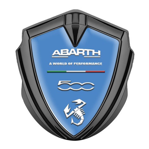 Fiat Abarth 500 Emblem Logo Schriftzug Aufkleber Graphit Tonfarbe Blau Basis mit Weiss Logo Stil