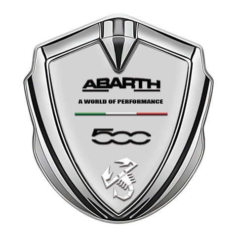 Fiat Abart 500 Seitenflugel Emblem Aufkleber Silbertonfarbe mit weiss Skorpion Logo