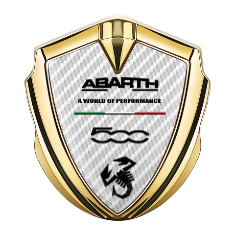 Fiat Abarth 500 Emblem Abzeichen selbstklebend Goldtonfarbe Weiss Kohlenstoff Variante