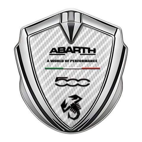 Fiat Abarth 500 Emblem Abzeichen selbstklebend Silbertonfarbe Weiss Kohlenstoff Variante