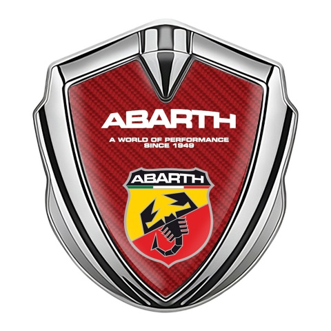 Fiat Abarth Selbstklebendes Metallaufkleber Emblem Silbertonfarbe Rote Carbon mit Schild Logo