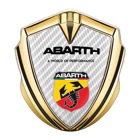 Fiat Abarth Emblem Logo Schriftzug Aufkleber Goldtonfarbe Weiss Carbon mit Schild Logo