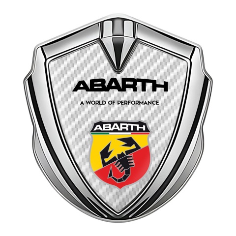 Fiat Abarth Emblem Logo Schriftzug Aufkleber Silbertonfarbe Weiss Carbon mit Schild Logo