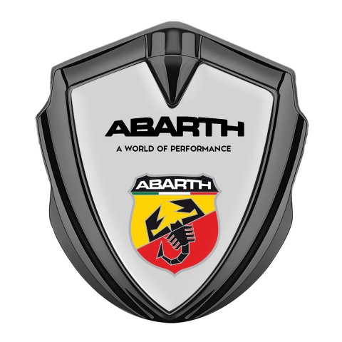 Fiat Abarth Emblem Abzeichen selbstklebend Graphit Tonfarbe Grau Hintergrund mit Schild Logo