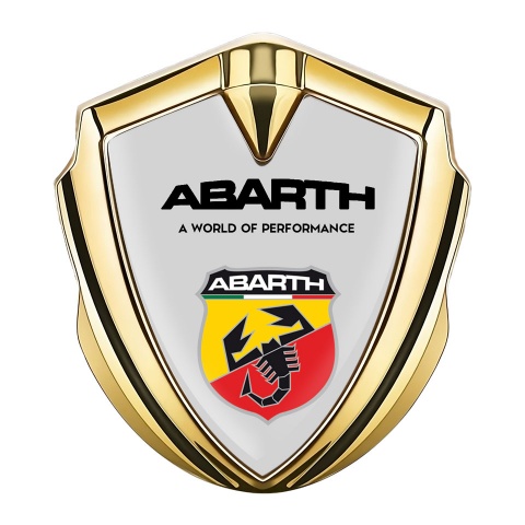 Fiat Abarth Emblem Abzeichen selbstklebend Goldtonfarbe Grau Hintergrund mit Schild Logo