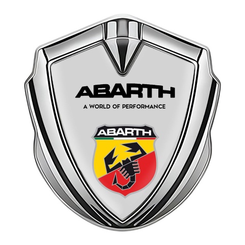 Fiat Abarth Emblem Abzeichen selbstklebend Silbertonfarbe Grau Hintergrund mit Schild Logo