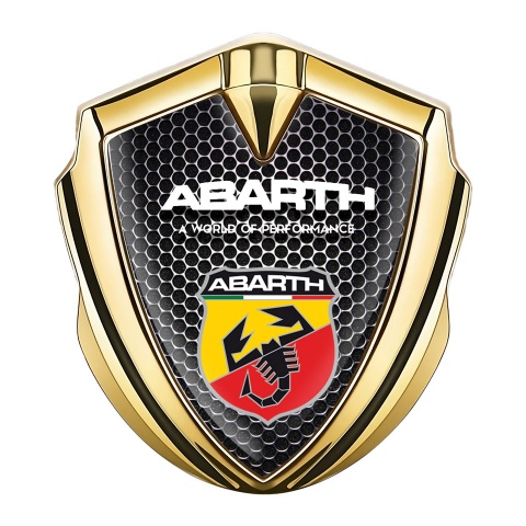 Fiat Abarth Emblem Auto Zeichen Goldtonfarbe Mit Perforierter Stahl Effekt und Schild Logo Stil