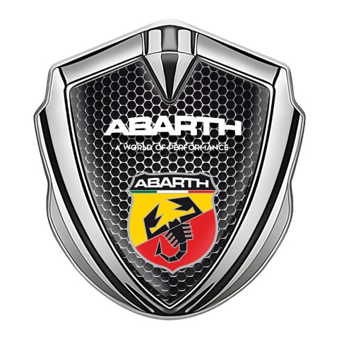 Fiat Abarth Emblem Auto Zeichen Silbertonfarbe Mit Perforierter Stahl Effekt und Schild Logo Stil