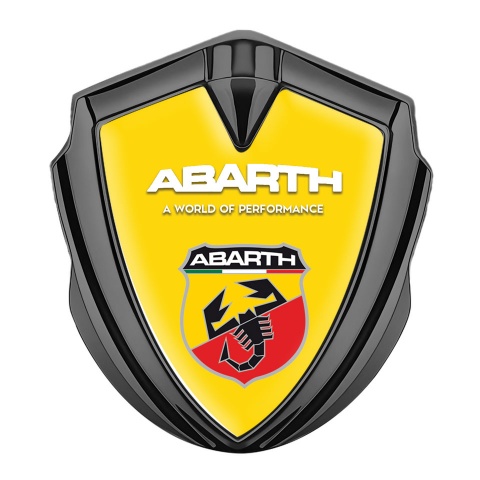 Fiat Abarth Selbstklebendes Metallaufkleber Emblem  Graphit Tonfarbe mit Gelb Basis Design