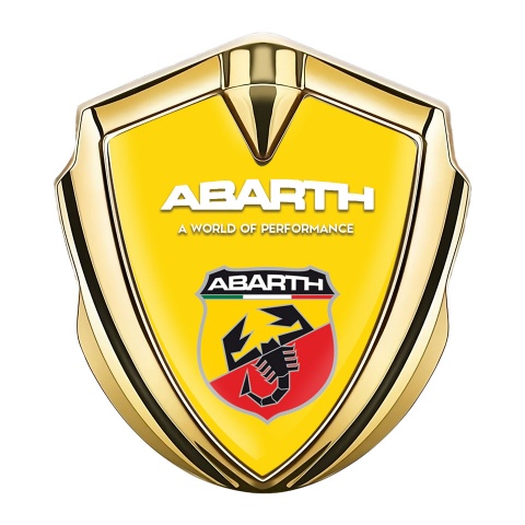 Fiat Abarth Selbstklebendes Metallaufkleber Emblem Goldtonfarbe mit Gelb Basis Design