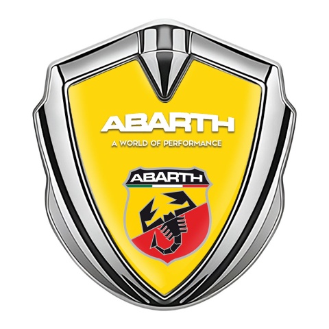 Fiat Abarth Selbstklebendes Metallaufkleber Emblem Silbertonfarbe mit Gelb Basis Design