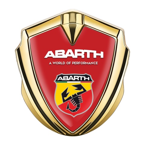 Fiat Abarth Emblem Logo Schriftzug Aufkleber Goldtonfarbe mit Rote Basis Design