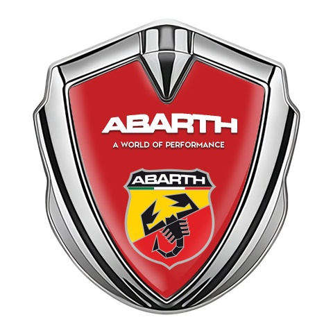 Fiat Abarth Emblem Logo Schriftzug Aufkleber Silbertonfarbe mit Rote Basis Design