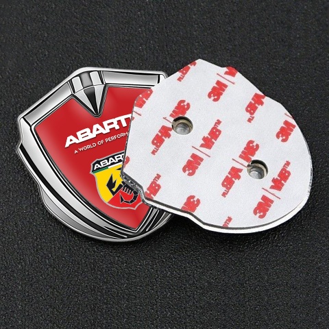 Fiat Abarth Emblem Logo Schriftzug Aufkleber Silbertonfarbe mit Rote Basis Design
