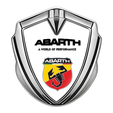 Fiat Abarth Seitenflugel Emblem Aufkleber Silbertonfarbe mit Weiss Basis Design