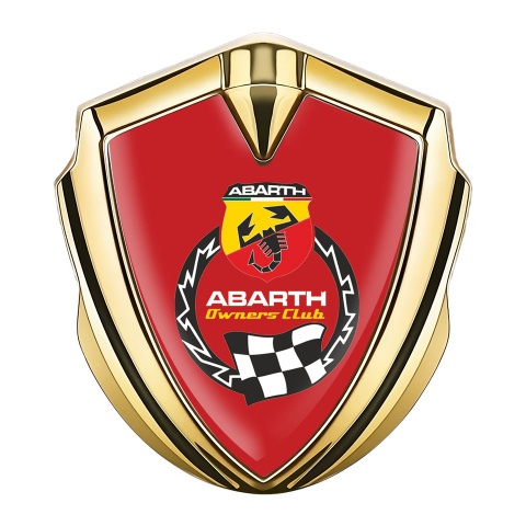 Fiat Abarth Emblem Aufkleber Autozubehor Goldtonfarbe rote Basis mit Owners Club Logo Motiv