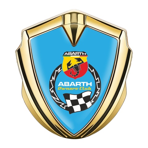 Fiat Abarth Selbstklebendes Metallaufkleber Emblem Goldtonfarbe Blau basis mit Owners Club Stil
