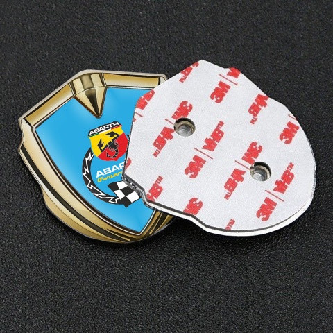 Fiat Abarth Selbstklebendes Metallaufkleber Emblem Goldtonfarbe Blau basis mit Owners Club Stil