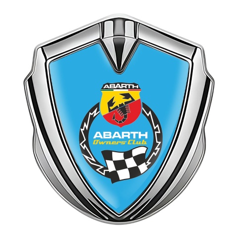 Fiat Abarth Selbstklebendes Metallaufkleber Emblem Silbertonfarbe Blau basis mit Owners Club Stil