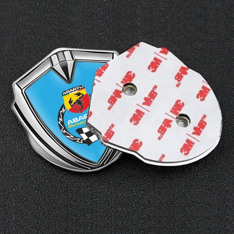 Fiat Abarth Selbstklebendes Metallaufkleber Emblem Silbertonfarbe Blau basis mit Owners Club Stil