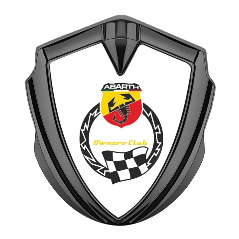 Fiat Abarth Selbstklebendes Metallaufkleber Emblem Graphit Tonfarbe Weiss basis mit Racing Logo motiv