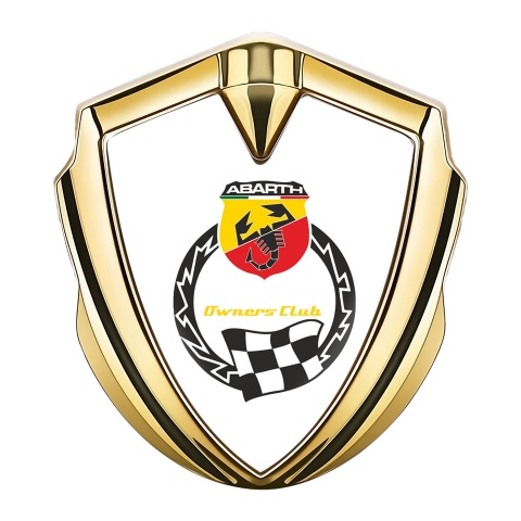 Fiat Abarth Selbstklebendes Metallaufkleber Emblem Goldtonfarbe Weiss basis mit Racing Logo motiv