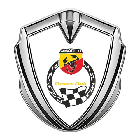 Fiat Abarth Selbstklebendes Metallaufkleber Emblem Silbertonfarbe Weiss basis mit Racing Logo motiv
