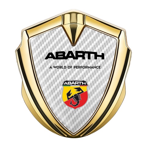Fiat Abarth Abzeichen selbstklebend Goldtonfarbe Weiss Kohlenstoff Auflage