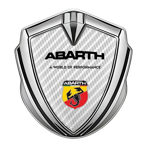 Fiat Abarth Abzeichen selbstklebend Silbertonfarbe Weiss Kohlenstoff Auflage