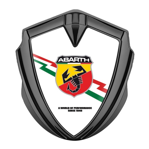Fiat Abarth Emblem Abzeichen selbstklebend Graphit Tonfarbe Weiss Fundament mit Blitz Logo motiv