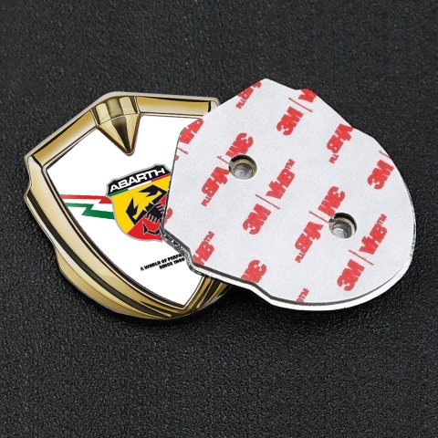 Fiat Abarth Emblem Abzeichen selbstklebend Goldtonfarbe Weiss Fundament mit Blitz Logo motiv