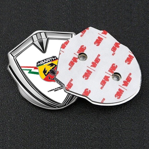 Fiat Abarth Emblem Abzeichen selbstklebend Silbertonfarbe Weiss Fundament mit Blitz Logo motiv