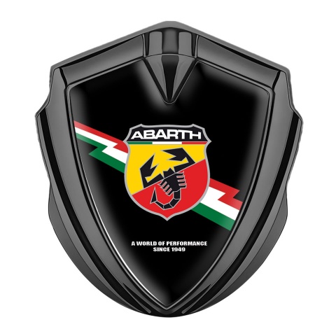 Fiat Abarth Emblem Auto Zeichen Graphit Tonfarbe Schwarz Fundament mit Blitz Logo Stil