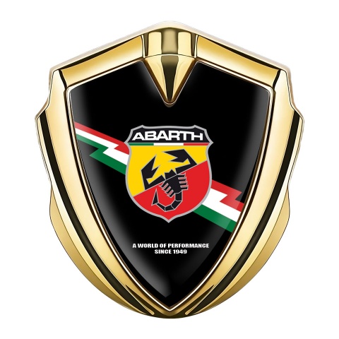 Fiat Abarth Emblem Auto Zeichen Goldtonfarbe Schwarz Fundament mit Blitz Logo Stil