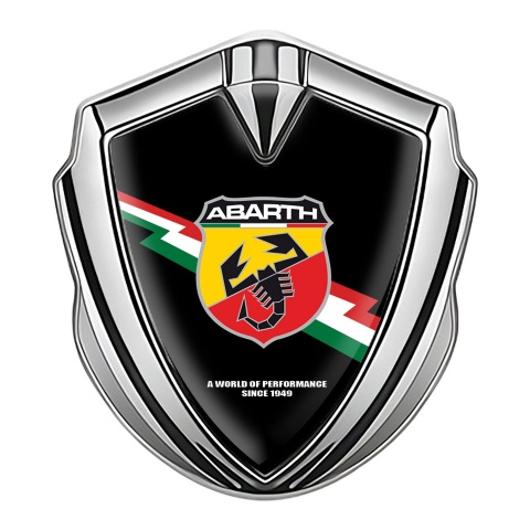 Fiat Abarth Emblem Auto Zeichen Silbertonfarbe Schwarz Fundament mit Blitz Logo Stil