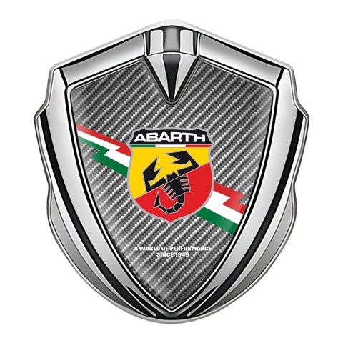 Fiat Abarth Selbstklebendes Metallaufkleber Emblem Silbertonfarbe Grau Carbon mit Blitz logo