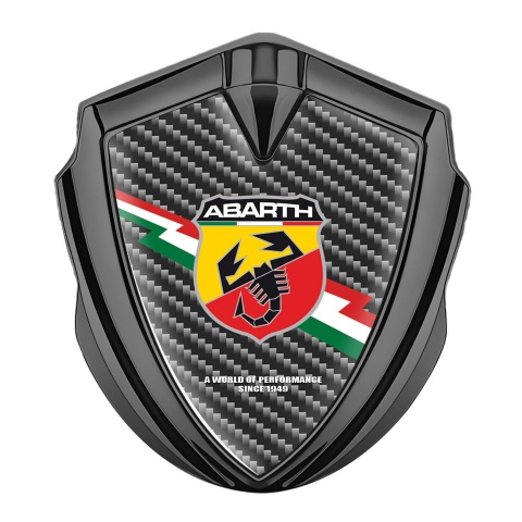 Fiat Abarth Emblem Abzeichen Graphit Tonfarbe Dunkles Carbon mit Blitz logo Stil