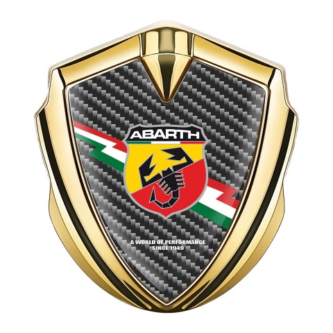 Fiat Abarth Emblem Abzeichen Goldtonfarbe Dunkles Carbon mit Blitz logo Stil