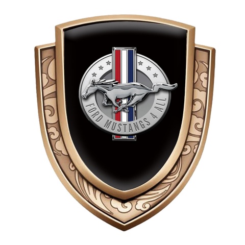 Ford Mustang Emblem Abzeichen Goldtonfarbe mit Schwarz Fundament und Klassisch Logo
