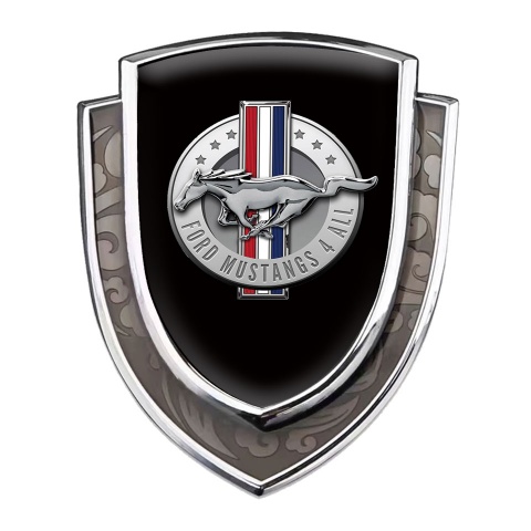 Ford Mustang Emblem Abzeichen Silbertonfarbe mit Schwarz Fundament und Klassisch Logo
