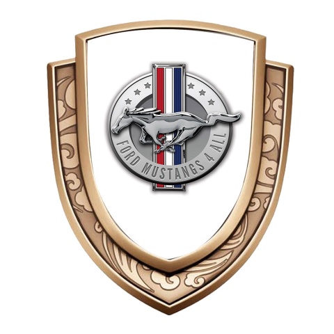 Ford Mustang Abzeichen selbstklebend Goldtonfarbe mit weiss Fundament und Klassisch Logo Version
