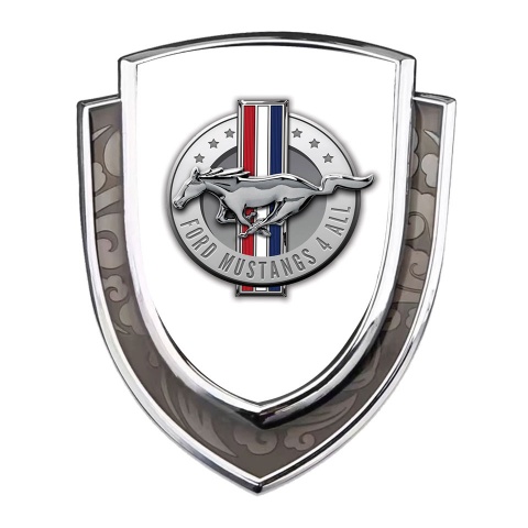Ford Mustang Abzeichen selbstklebend Silbertonfarbe mit weiss Fundament und Klassisch Logo Version