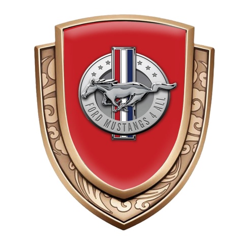 Ford Mustang Emblem Abzeichen selbstklebend Goldtonfarbe mit Rote Basis und Klassisch Logo